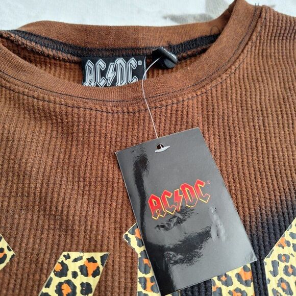 NWT-Size XL‎ AC/DC Crop Tie Dye Waffle Knit Animal Print Band Tee Long Sleeve - Picture 9 of 9